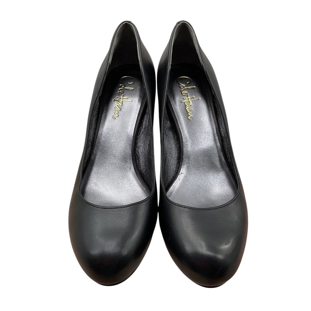 Cole Haan Air Black Leather‎ Round Toe Stiletto Pumps Heels Womens